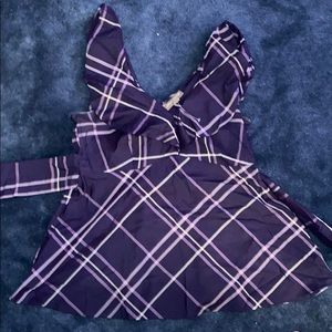 A Pea in the Pod Peplum Plaid Top with Sash Tie
